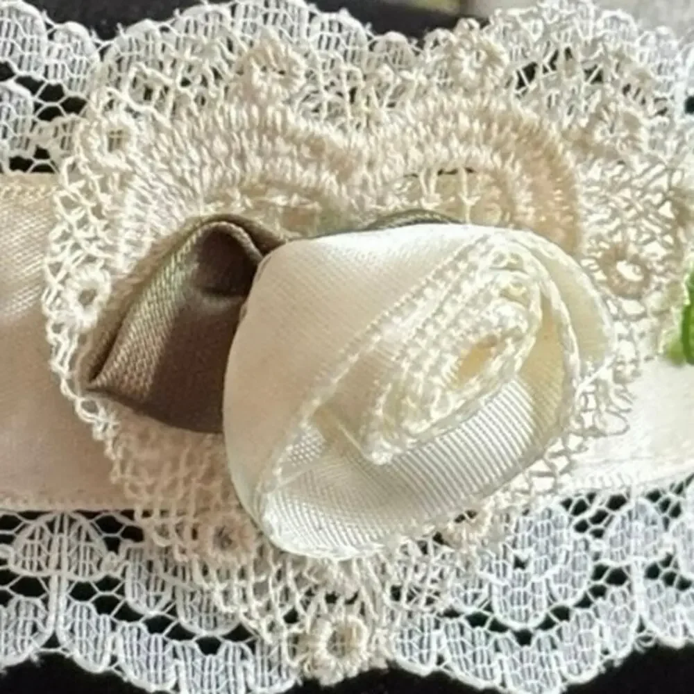 Bridal Lace Ribbon Choker Necklace Handmade Cream Rosette Anna Konya Wedding VNT